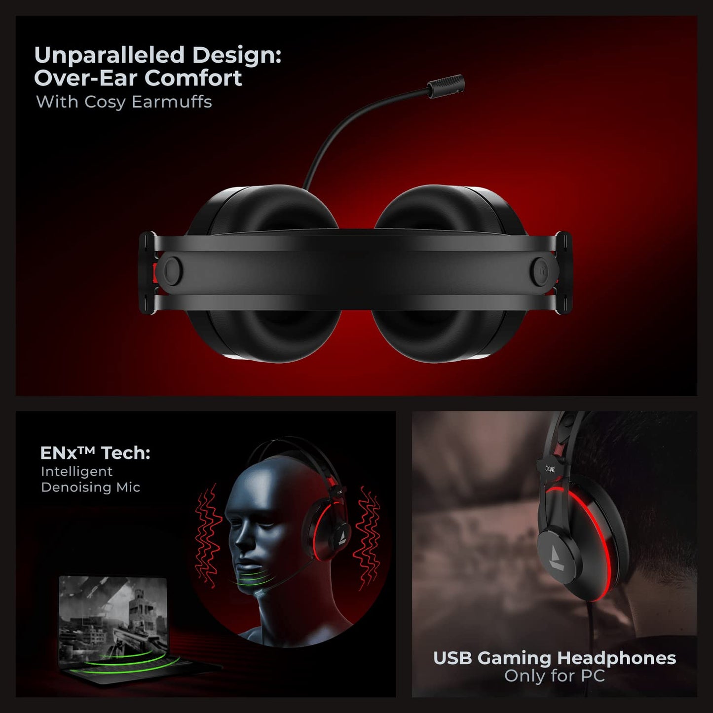 boAt Immortal IM-400 7.1 Channel PC USB Gaming Over-Ear Headphones with 50mm Drivers, Virtual Surround Sound,RGB LEDs, Remote Control (Black Sabre)