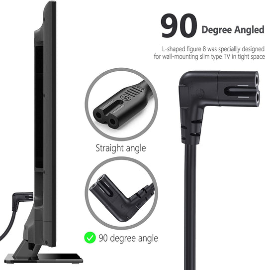 L-Shape Universal Replacement 2-pin AC Power Cord Cable Wire for LED TV, Play Station, Printer, Laptop PC Notebook Computer, Tape Recorder, Camera 2Meter (Black)