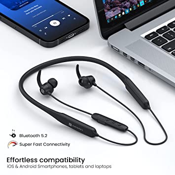 Portronics Harmonics Y1 Bluetooth Neckband in Ear Earphones with mic, Auto ENC, 12mm Dynamic Drivers, 40 Hrs Playtime