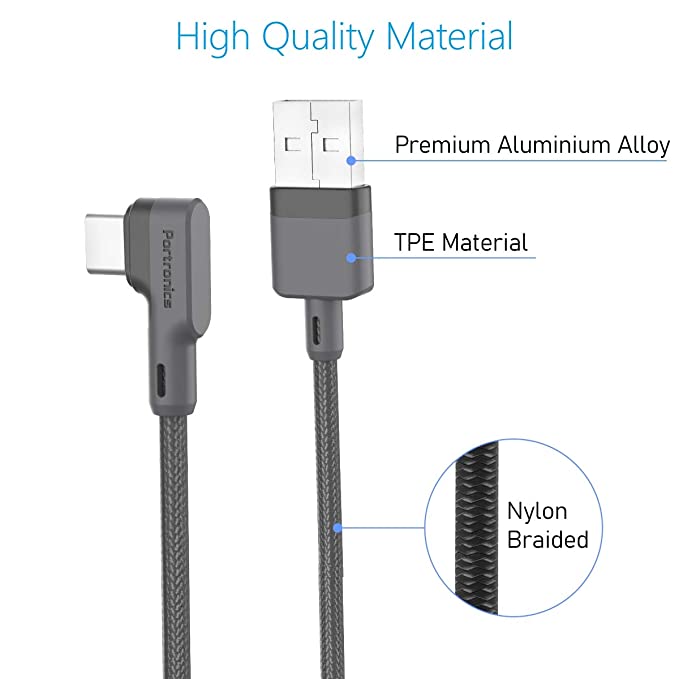 Portronics Konnect L POR-1081 Fast Charging 3A Type-C Cable 1.2M (Grey)