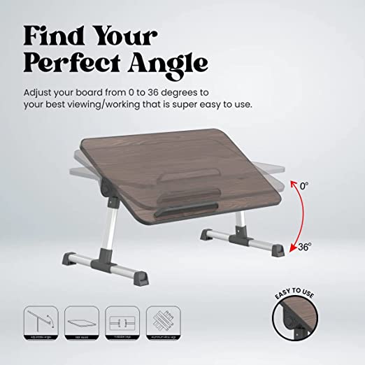 Portronics My Buddy Adjustable Laptop Table with Adjustable Angle, Aluminum Alloy Legs, MDF Board, Foldable Legs (Brown)