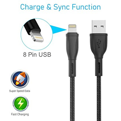 Portronics Konnect Plus POR-1026, 1.2M 8 Pin USB Cable with Charge & Sync Function (Black)