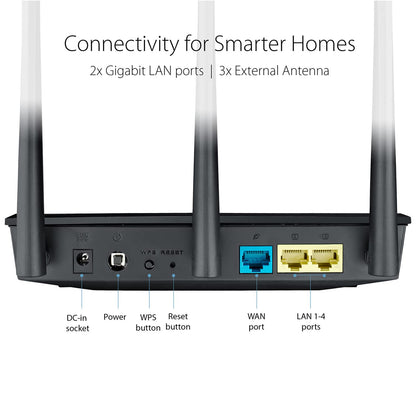 ASUS RT-AC53 AC750 Dual Band WiFi Router with high Power Design (Black)
