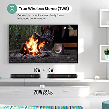 Portronics Decibel 21 10W Wireless Bluetooth Soundbar with LED Lights, TWS Function, Built-in Mic (Black)