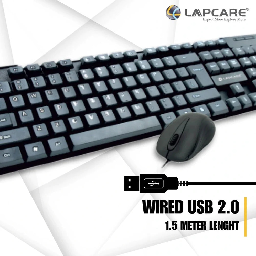 Lapcare E9 Wired Combo-Wired Keyboard and Mouse Set-USB, Ergonomic Design- Black