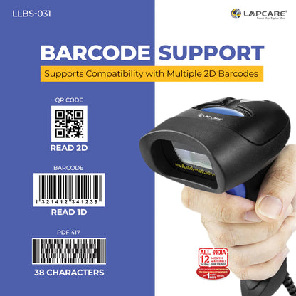 Lapcare 2D Wired Laser Barcode Scanner BIS Approved,High Speed for POS System Supermarket,CMOS Image Sensor,