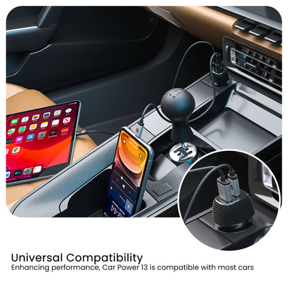 Portronics 43W Car Power 13 Fast Car Charger with Dual Output, 43 Watts Max (25W Type-C PD + 18W USB), Fast Charging, Adapter Compatible with Most Cars & Cellular Phones (Black)