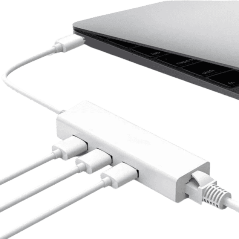 Type C to LAN Macbook Fast Ethernet Adapter USB 2.0 3 Port HUB RJ45 100Mbps for MacBook (White)