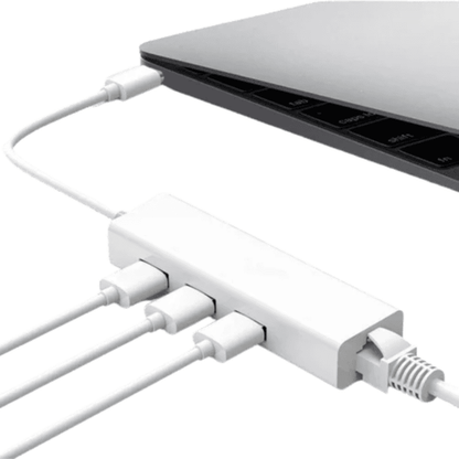 Type C to LAN Macbook Fast Ethernet Adapter USB 2.0 3 Port HUB RJ45 100Mbps for MacBook (White)