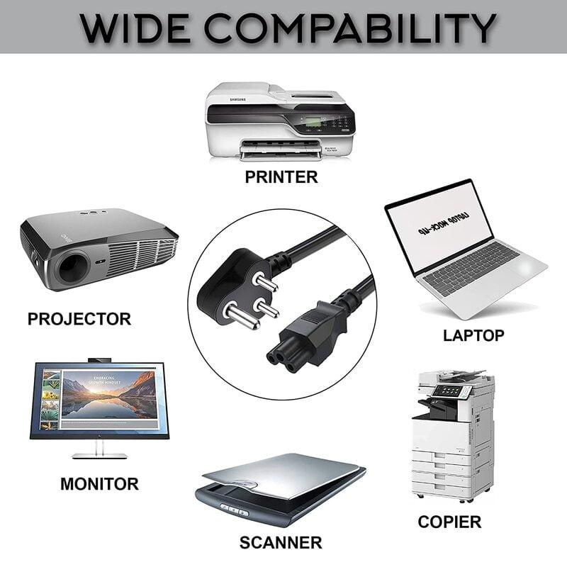 Power Cord Cable 3-Pin for Desktop PCs, Printers, Monitors and SMPS - 5 Mtr (Black)