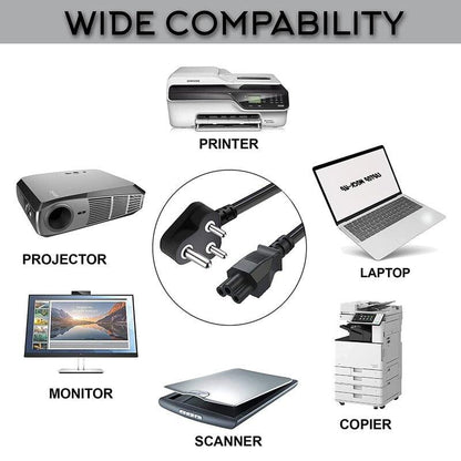 Power Cord Cable 3-Pin for Desktop PCs, Printers, Monitors and SMPS - 5 Mtr (Black)