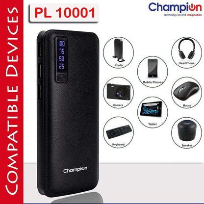 Champion 10000mAh Digital Power Bank BIS Certified Pl-10001 -Black