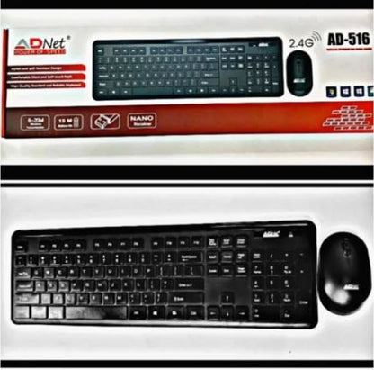 Wireless AD-516 2.4G Keyboard and Mouse Combo Set for PC Laptop Windows Mac (Black)