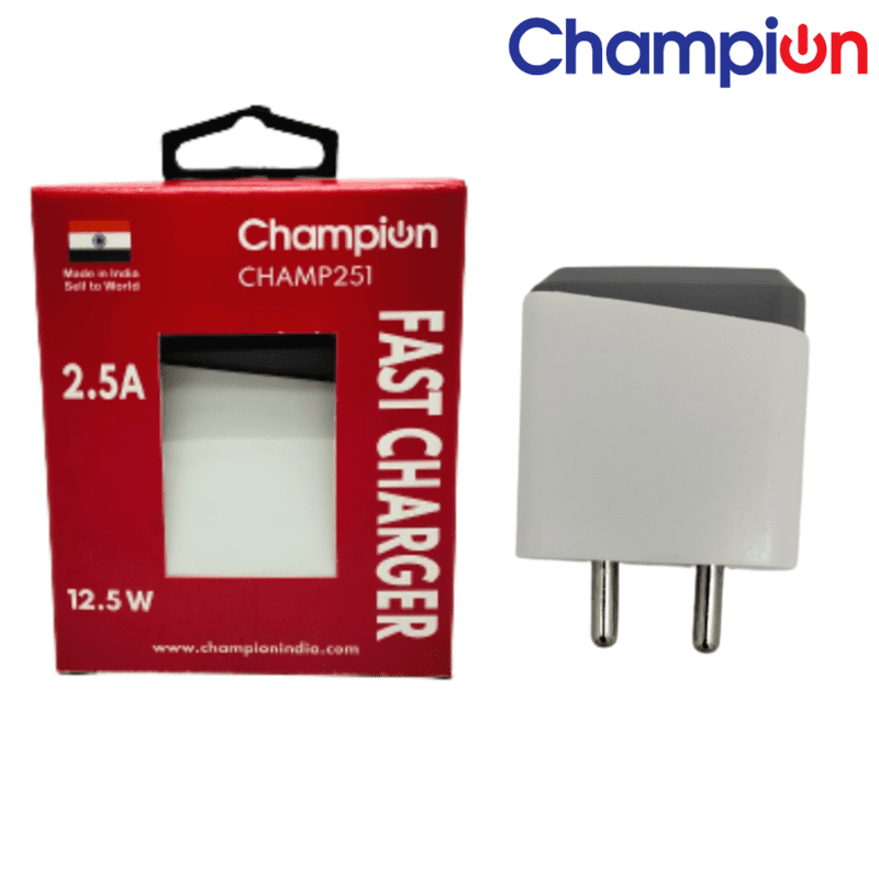 Champion 2.4 Amp 12.5W Charger Single USB Port Adapter (White)