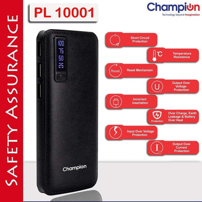 Champion 10000mAh Digital Power Bank BIS Certified Pl-10001 -Black