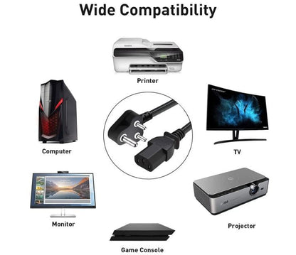 Laptop Power Cable Cord 1.8 Mtr 3 Pin Adapter Heavy Duty (Black)