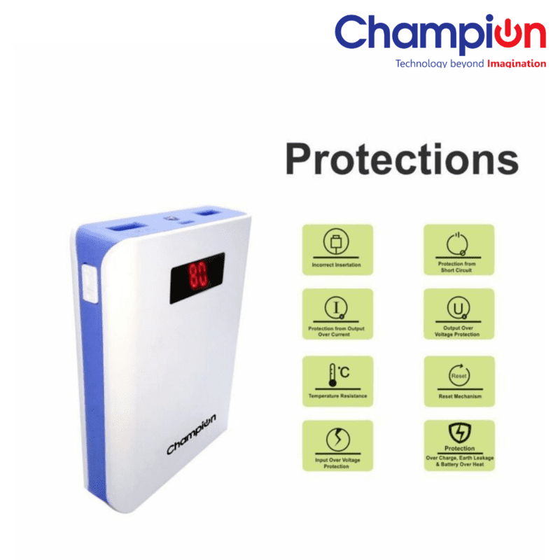 Champion Z-10 10400mAh Digital Power Bank - High-Capacity Portable Charger with LED Display (Multicolor )