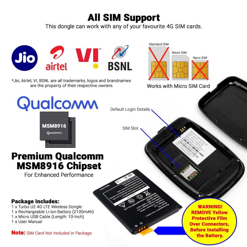 Tukzer 4G LTE U2 Wireless Dongle Plug Play Data Card Stick