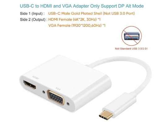 Type-C TO HDMI + VGA, USB C to HDMI 4K+VGA Adapter (Thunderbolt 3 Compatible)