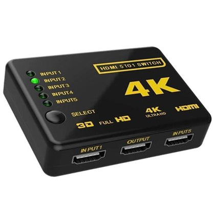 HDMI Switch 5X1 with Remote Control for UHD 4K Support, Full HD 1080P, 3D, Switch Splitter with Remote Control, HD Audio,5 in & 1 Out
