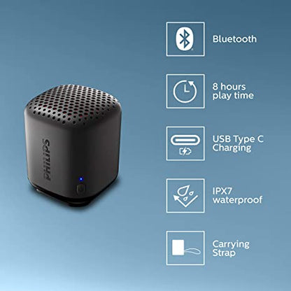 Philips TAS1505 Portable Wireless Bluetooth Speaker IPX7 Water Proof 8H Playtime (Black)