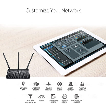 ASUS RT-AC53 AC750 Dual Band WiFi Router with high Power Design (Black)