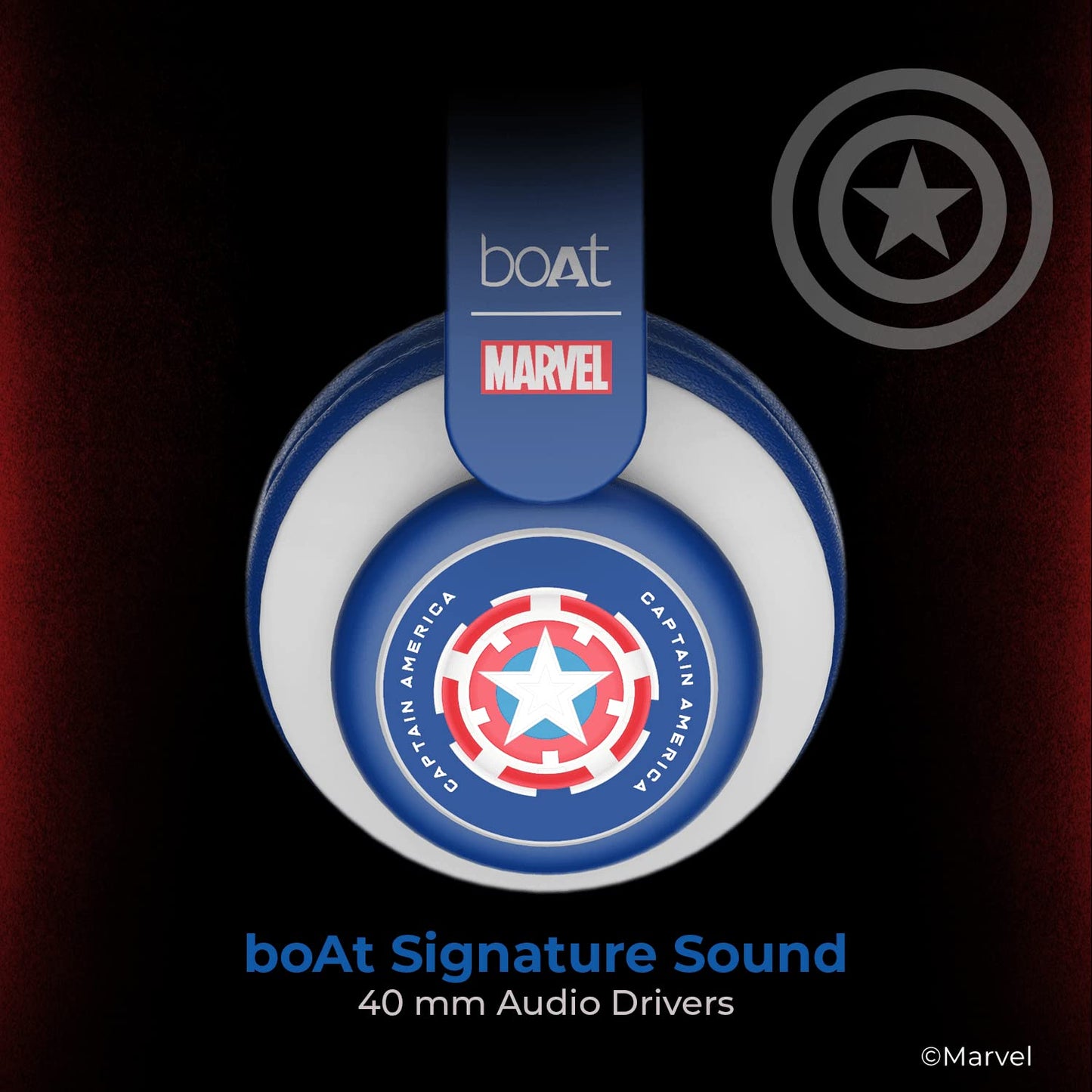 boAt Rockerz 450 Captain America Edition On-Ear Headphones with 15 Hours Battery,Padded Ear Cushions, Easy Access Controls and Voice Assistant ( Soldiers Blue )