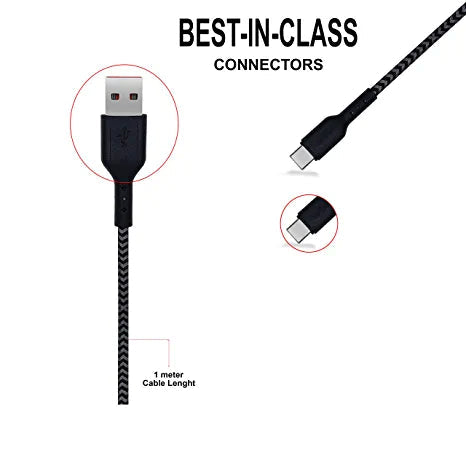 Data Cable Type C Fishnet 2.4 Amp 1Mtr (Black)