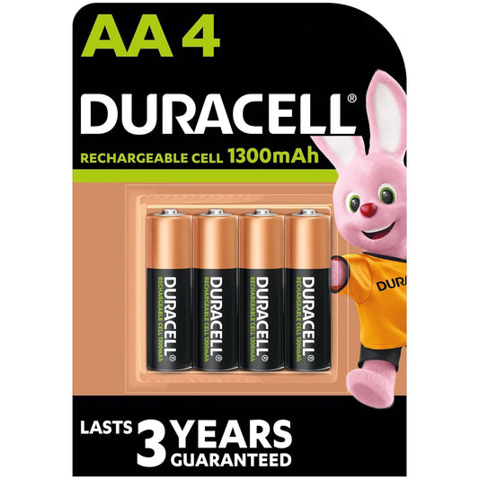 Duracell Rechargeable AA 1300mAh Batteries, 4Pcs