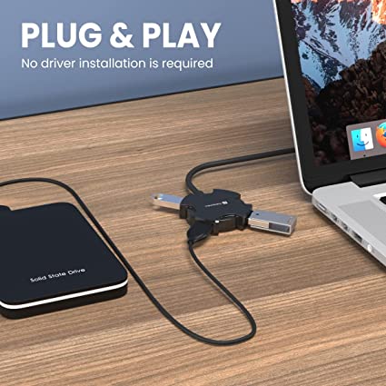 Portronics Mport 4C USB Hub (4-in-1) with 4 x USB 2.0 Ports, 1.2M Long Cable and up to 480 Mbps High-Data Transfer Speeds (Black)