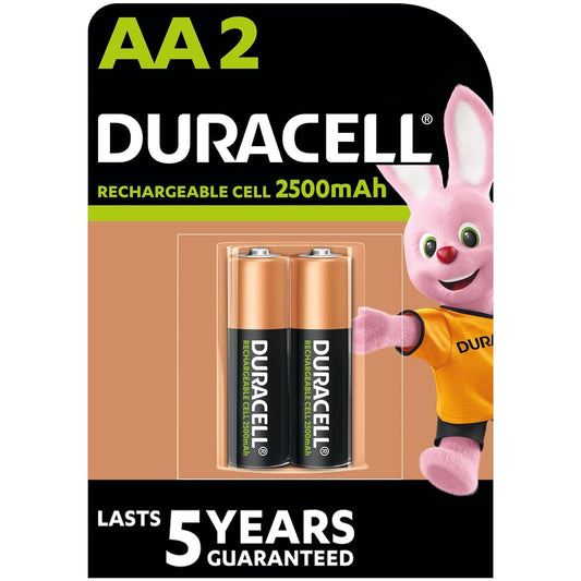 Duracell Rechargeable AA 2500mAh Batteries, 2 Pcs