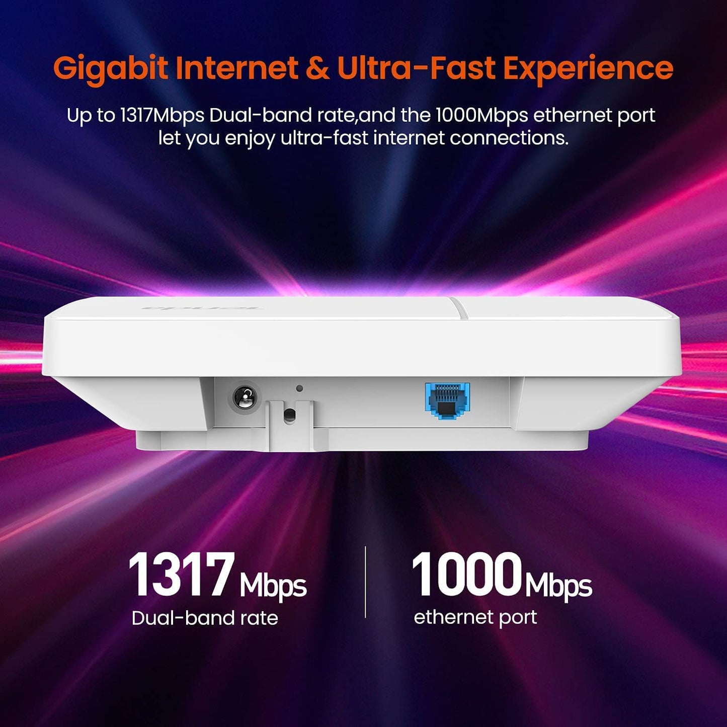 Tenda i24 1200Mbps Dual Band Ceiling Mount Access Point, Wave 2 Gigabit WiFi Range Extender (White)