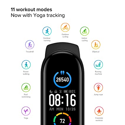 MI Smart Band 5 - India's No. 1 Fitness Band | 1.1" (2.79cm) AMOLED Display, 2 Weeks Battery Life, 11 Sports Modes (Black)