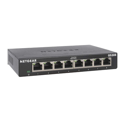 NETGEAR GS308 8-Port Gigabit Ethernet Network Switch, Hub, Internet Splitter, Desktop, Sturdy Metal, Fanless, Plug and Play