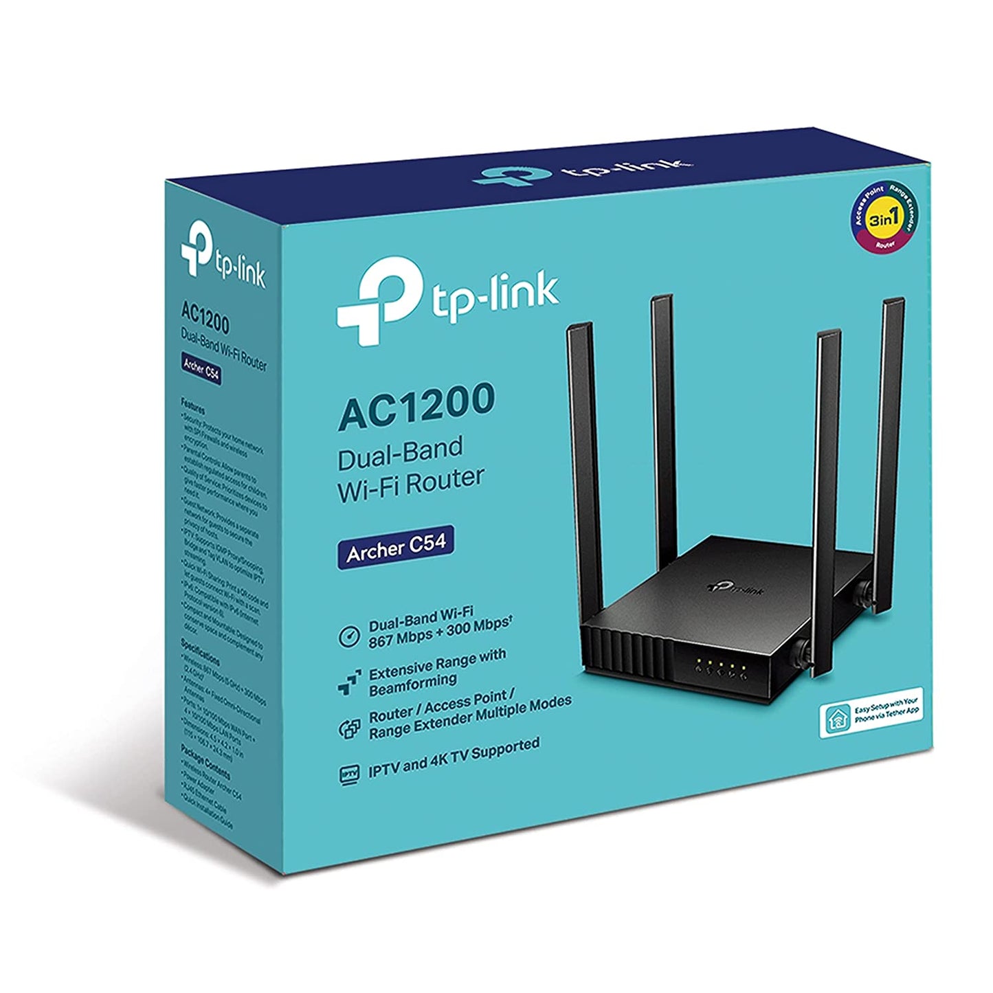 TP-Link Archer C54 AC1200 Dual Band Wi-Fi Router 1200 Mbps Speed 4 Antennas Guest | Network 2.4 GHz (Black)