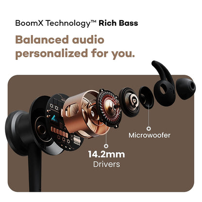 Boult Audio XCharge Wireless in Ear Bluetooth Neckband with ENC Mic, 28H Playtime, Type-C Fast Charging (Black)