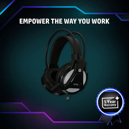 HP H100 Wired Over Ear Gaming Headphones with 3.5 mm Audio Output with Mic (Black)