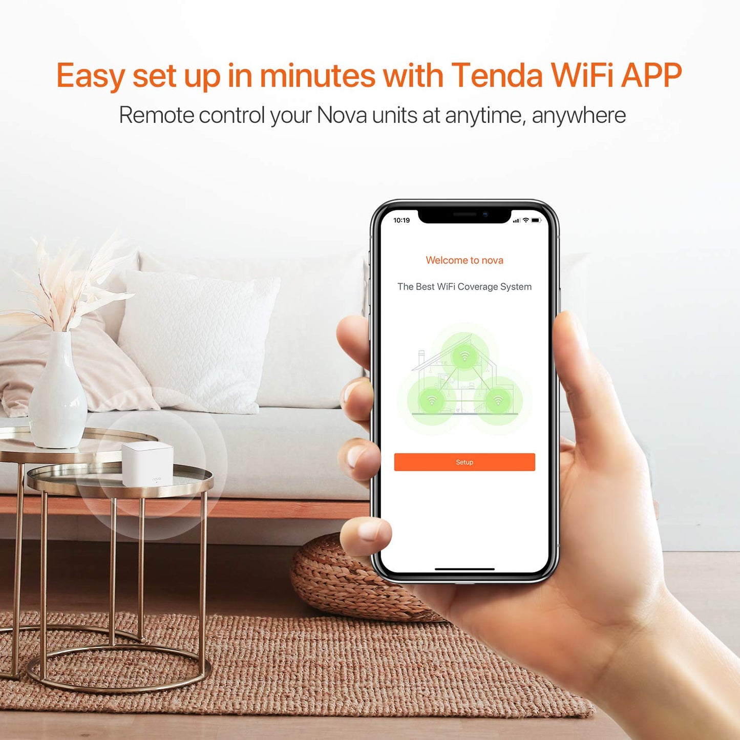 Tenda Nova MW5G Whole Home Mesh Wi-Fi System - 2500 sq.ft Coverage, 2 Gigabit Ports, Work with Amazon Alexa , Parental Controls, Easy Setup, Router & Wi-Fi Booster (Pack of 2)