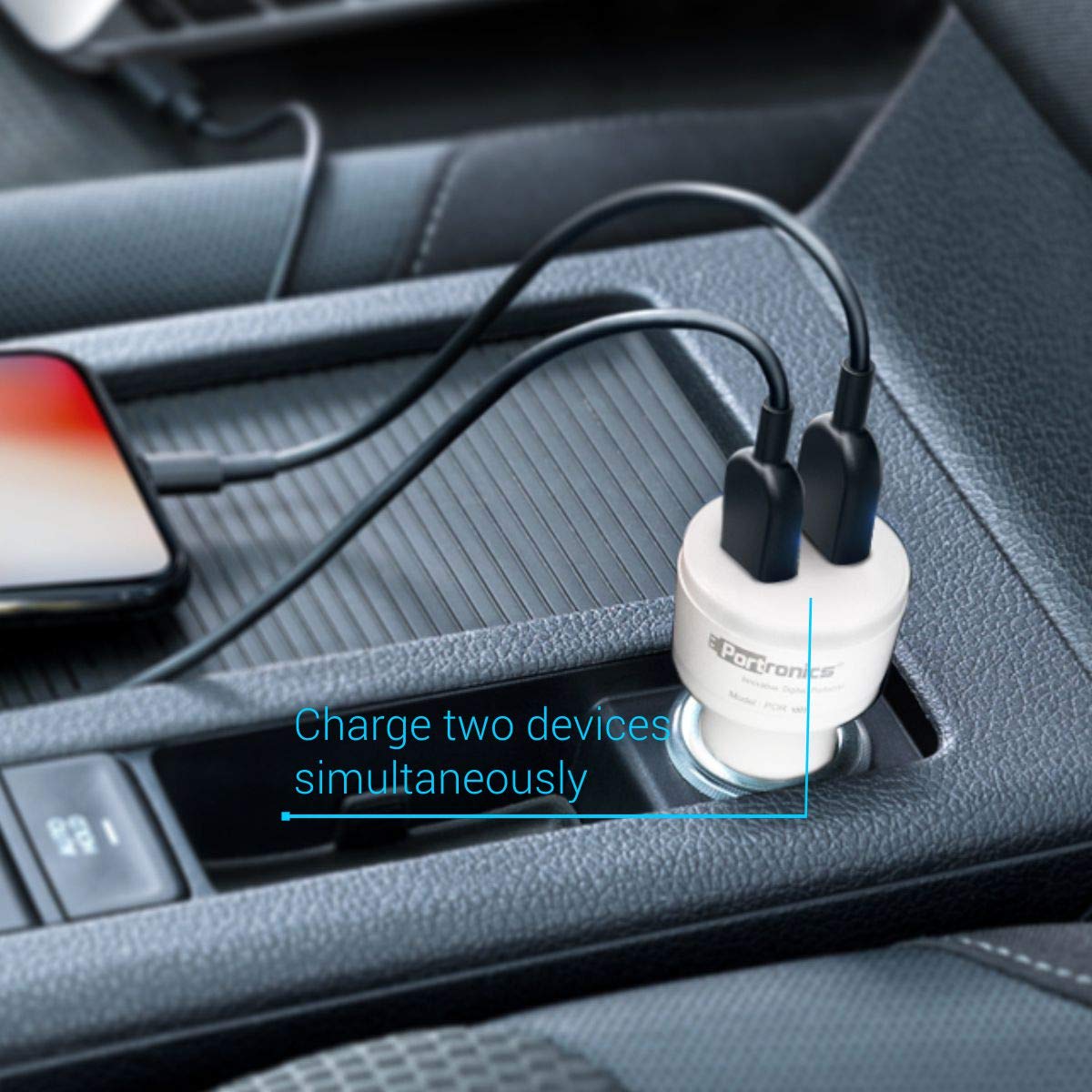 Portronics CarPower QC POR-1004 Dual Port Car Charger with Quick Charge 3.0 Port, a USB Port + Free 1M Micro USB Cable, White