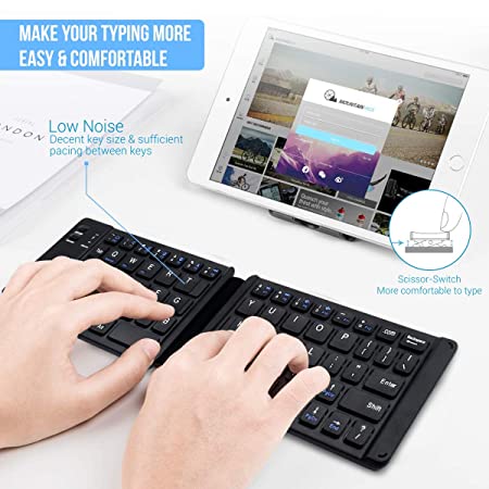 Portronics Chicklet Foldable QWERTY Keyboard, Mini Pocket Sized, Rechargeable, Bluetooth Wireless, One Touch Connect Button (Black)
