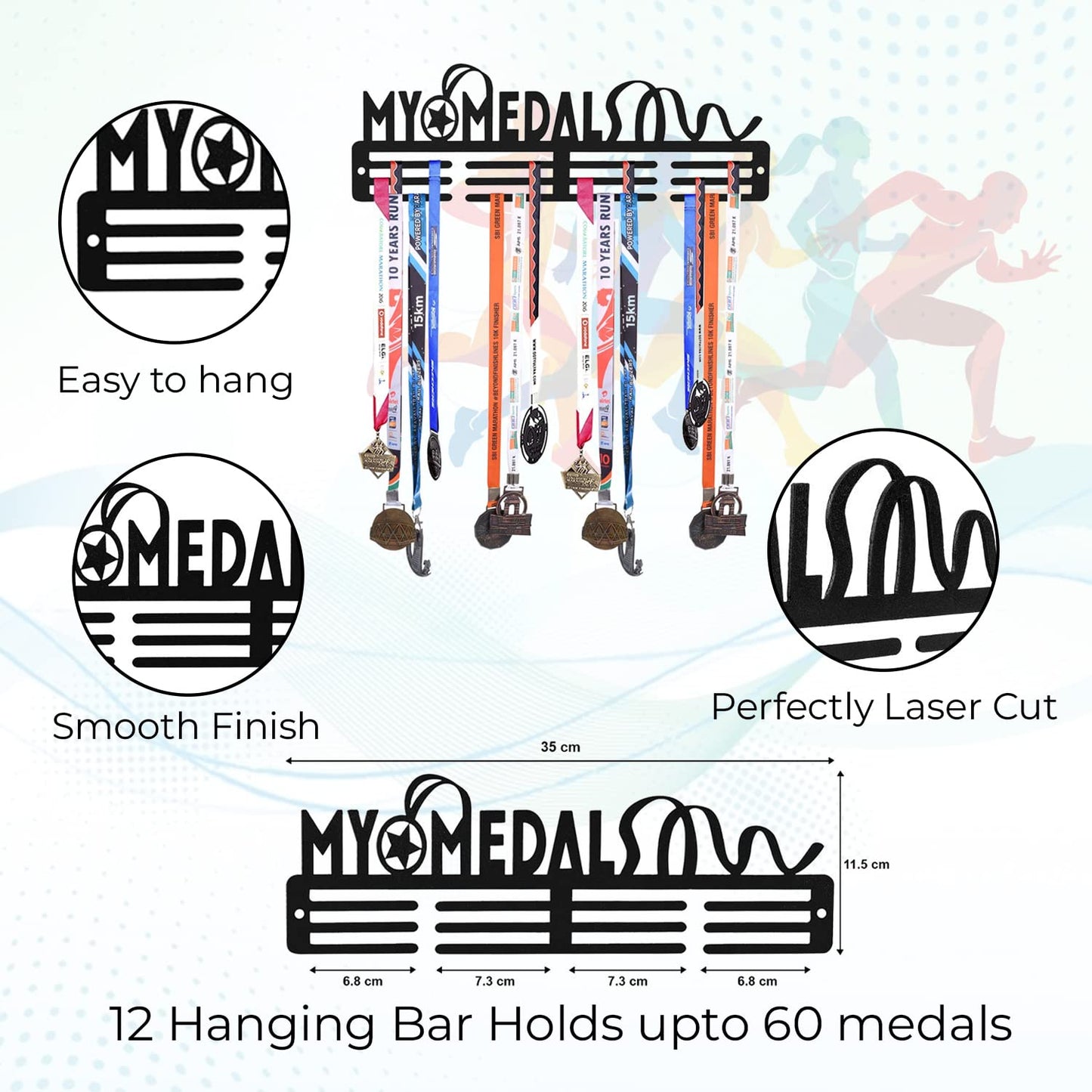 Medal Holder Display Hanger Rack/ Wall Mount/ Running Medal Frame Holds Upto 24-30 Medals