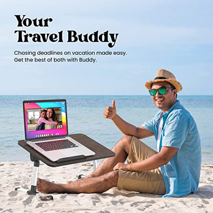 Portronics My Buddy Adjustable Laptop Table with Adjustable Angle, Aluminum Alloy Legs, MDF Board, Foldable Legs (Brown)