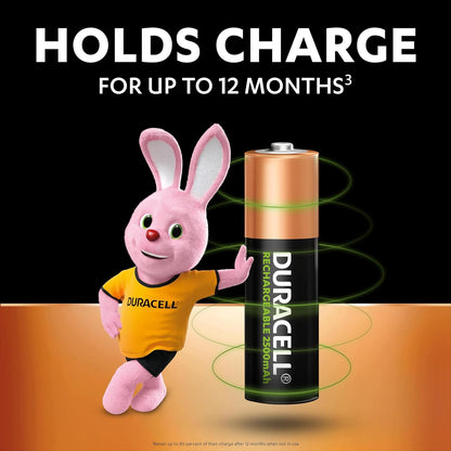 Duracell Rechargeable AA 2500mAh Batteries, 4 Pcs