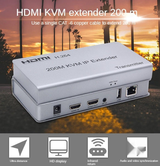 HDMI 200M KVM IP Extender Over Enthernet Via Single Cat5e/6/7 Media Streaming Device (Silver)