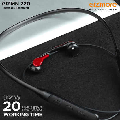 GIZMORE MN220 Wireless Bluetooth 5.0 in Ear Neckband| 20 Hours Playtime| Dual Pairing|Magnetic Earphone (Red & Black)