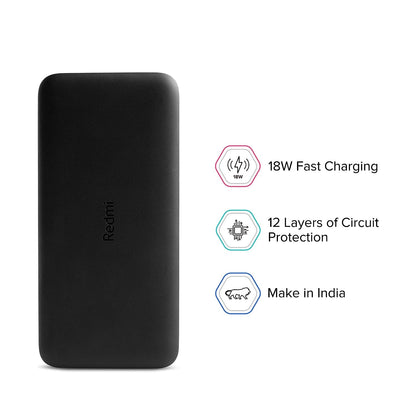 REDMI 20000 mAh Power Bank (18 W, Fast Charging) (Black, Lithium Polymer)