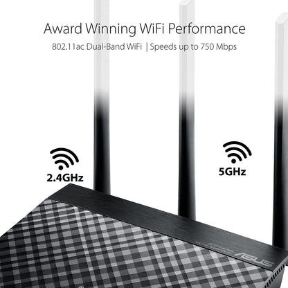 ASUS RT-AC53 AC750 Dual Band WiFi Router with high Power Design (Black)