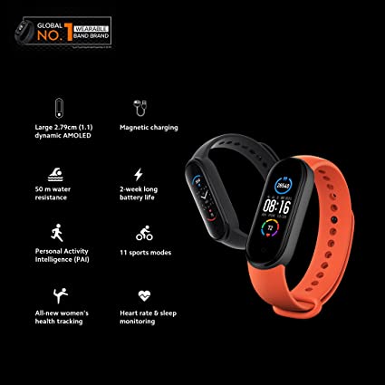 MI Smart Band 5 - India's No. 1 Fitness Band | 1.1" (2.79cm) AMOLED Display, 2 Weeks Battery Life, 11 Sports Modes (Black)