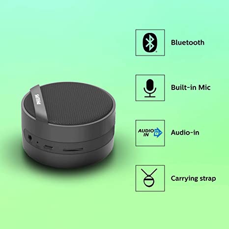 Philips Bt40Bk/94 Bluetooth Portable Wireless Speaker Built-In Mic (Black)