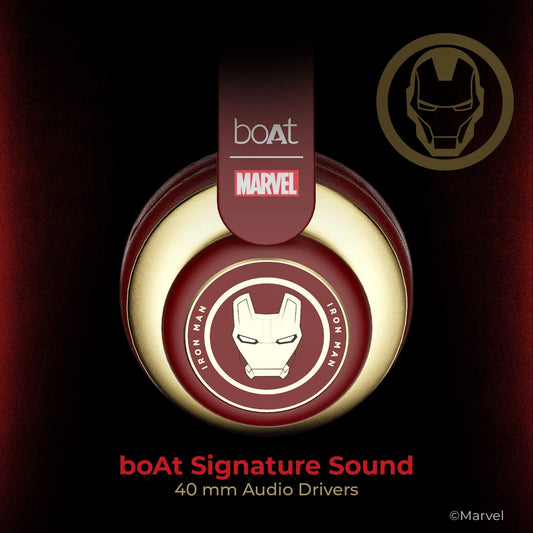 boAt Rockerz 450 Iron Man Marvel Edition ,Wireless On-Ear Headphones with Mic, 15-Hour Battery, 40mm Drivers, Padded Cushions, Easy Controls, Voice Assistant (Stark Red)
